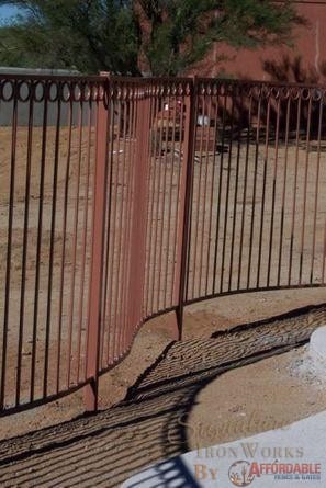Curved Wrought Iron Fence with rust patina IF204
