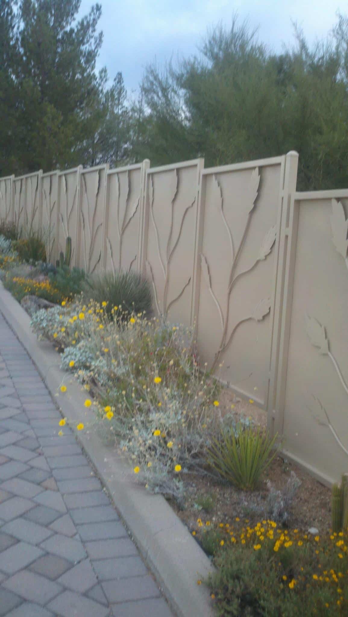 Iron fence with painted metal plates with ocotillo motif IF225-2