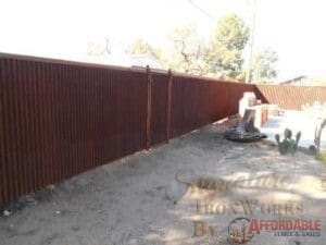 Corrugated Steel Fencing with Gate | Rusted Metal Fence with Gate