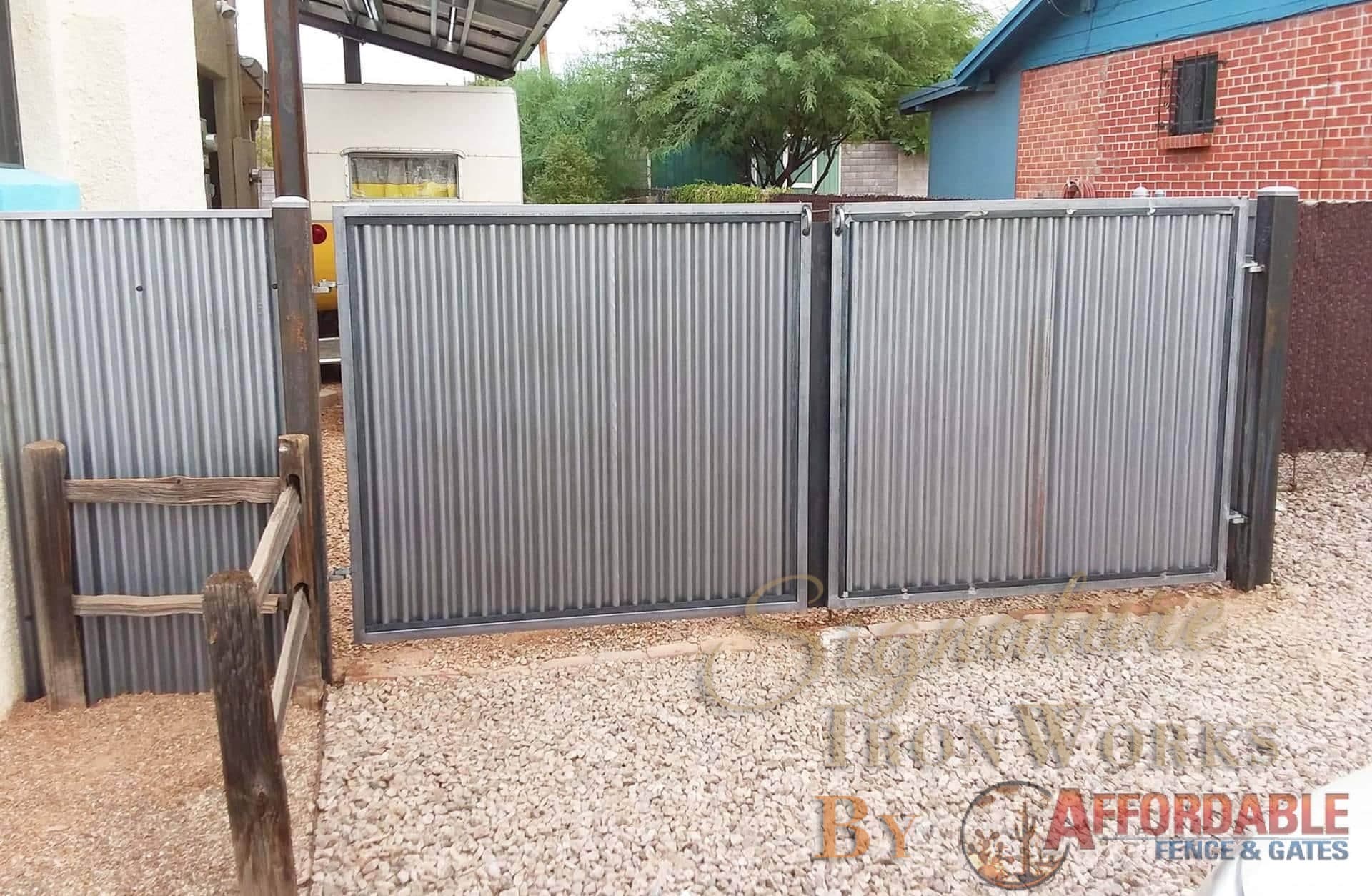 Corrugated Steel Gate | Signature Ironworks | Affordable Fence & Gates | Rusty | Natural Rust
