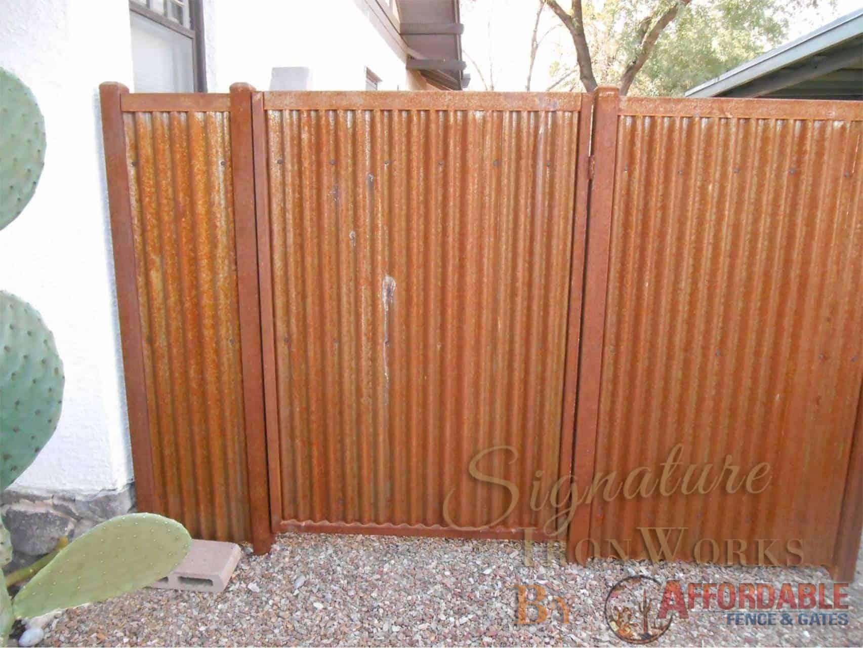 Corrugated Steel Gate | Signature Ironworks | Affordable Fence & Gates | Rusty | Natural Rust