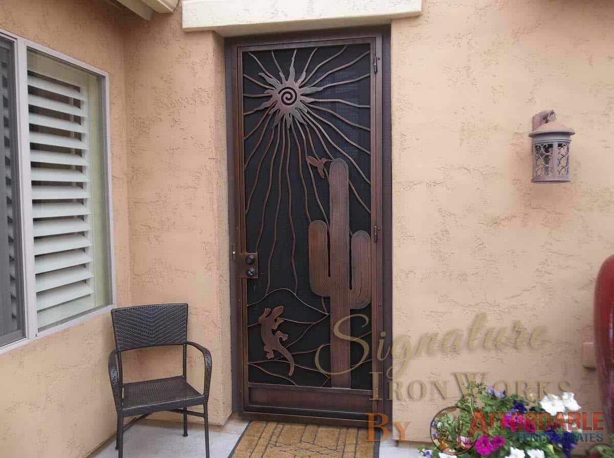 Security door with southwestern decorations