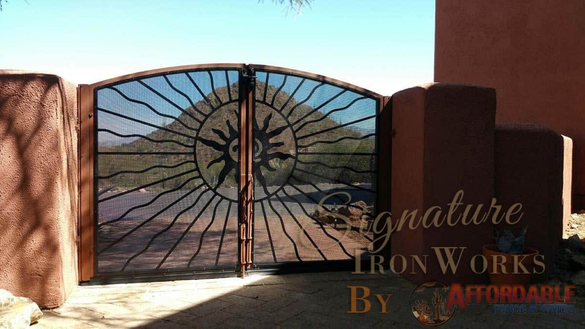 Double wrought iron gate with double sun rays in the alternate wavy pattern 122001 - Made in Tucson